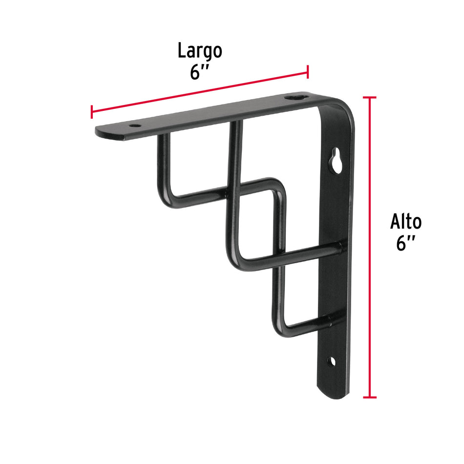 Ménsula reforzada negra 6 x 6', diseño escalera, FIERO 6 x 6', negra