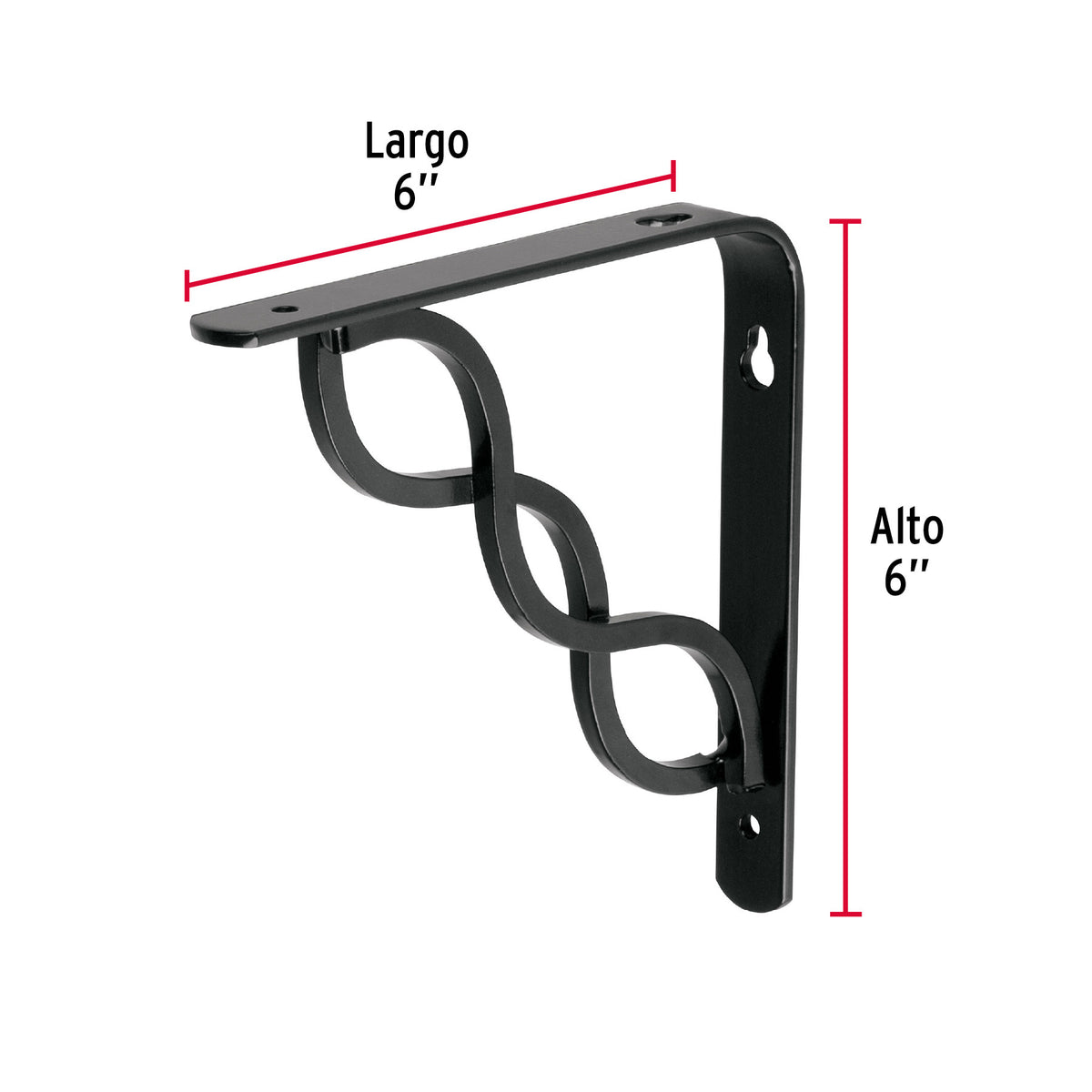 Ménsula reforzada negra 6 x 6', diseño trenza, FIERO 6 x 6', negra