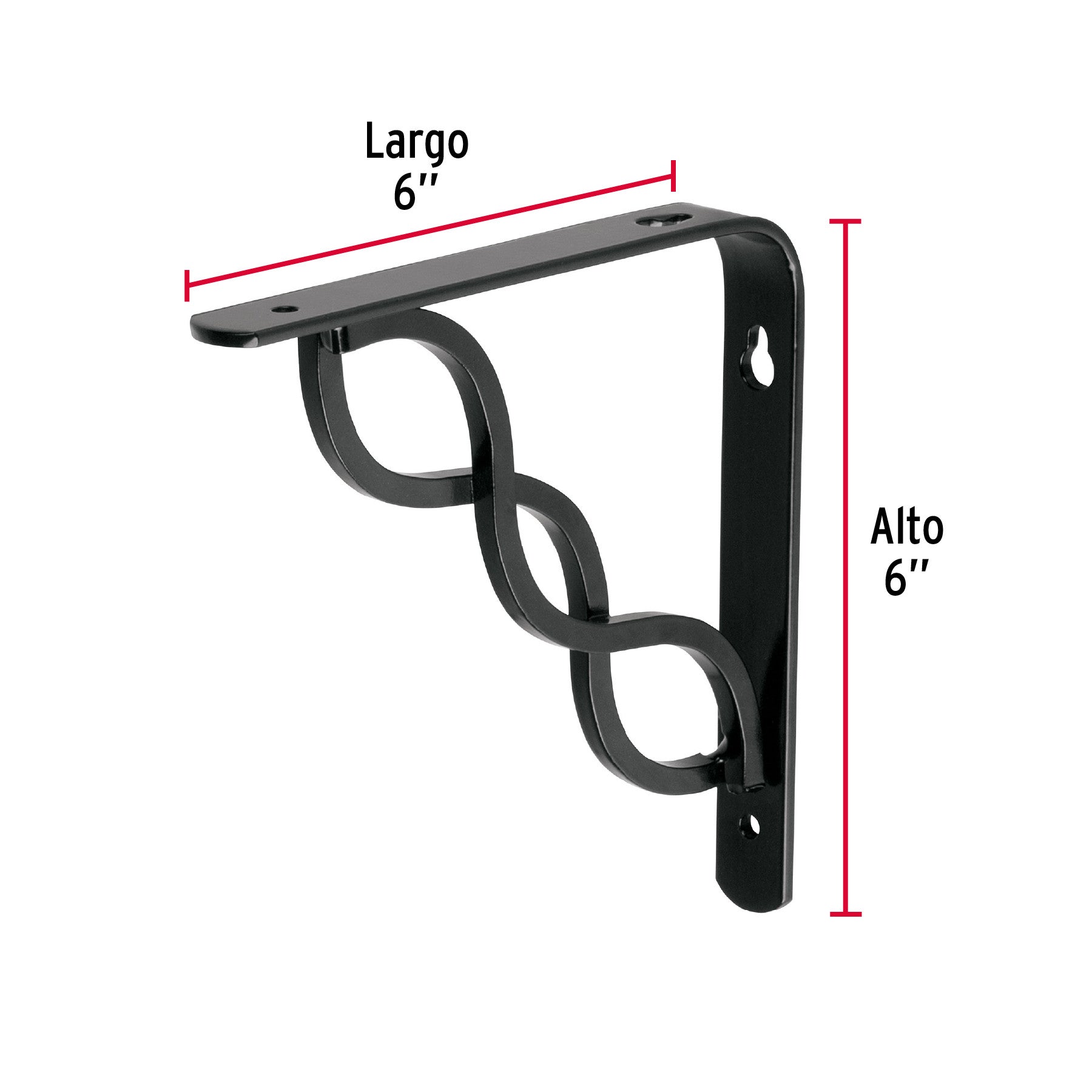 Ménsula reforzada negra 6 x 6', diseño trenza, FIERO 6 x 6', negra