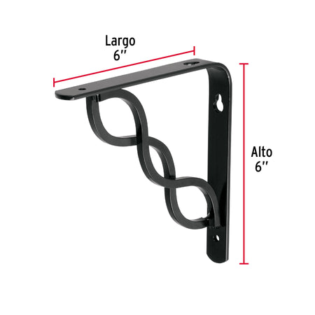 Ménsula reforzada negra 6 x 6', diseño trenza, FIERO 6 x 6', negra