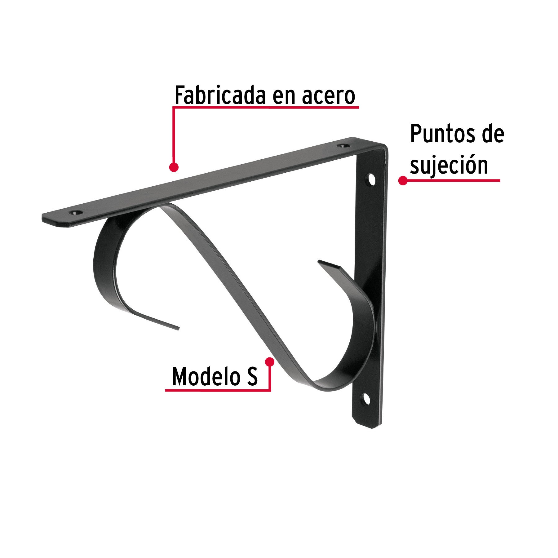 Ménsula reforzada negra 8 x 6', diseño colonial, FIERO