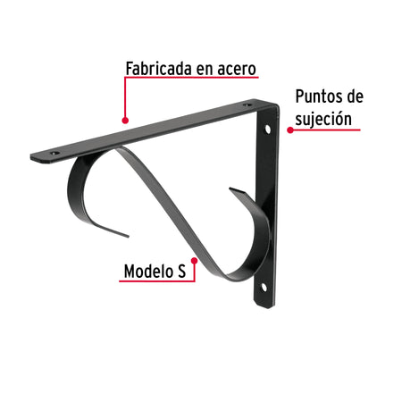 Ménsula reforzada negra 8 x 6', diseño colonial, FIERO