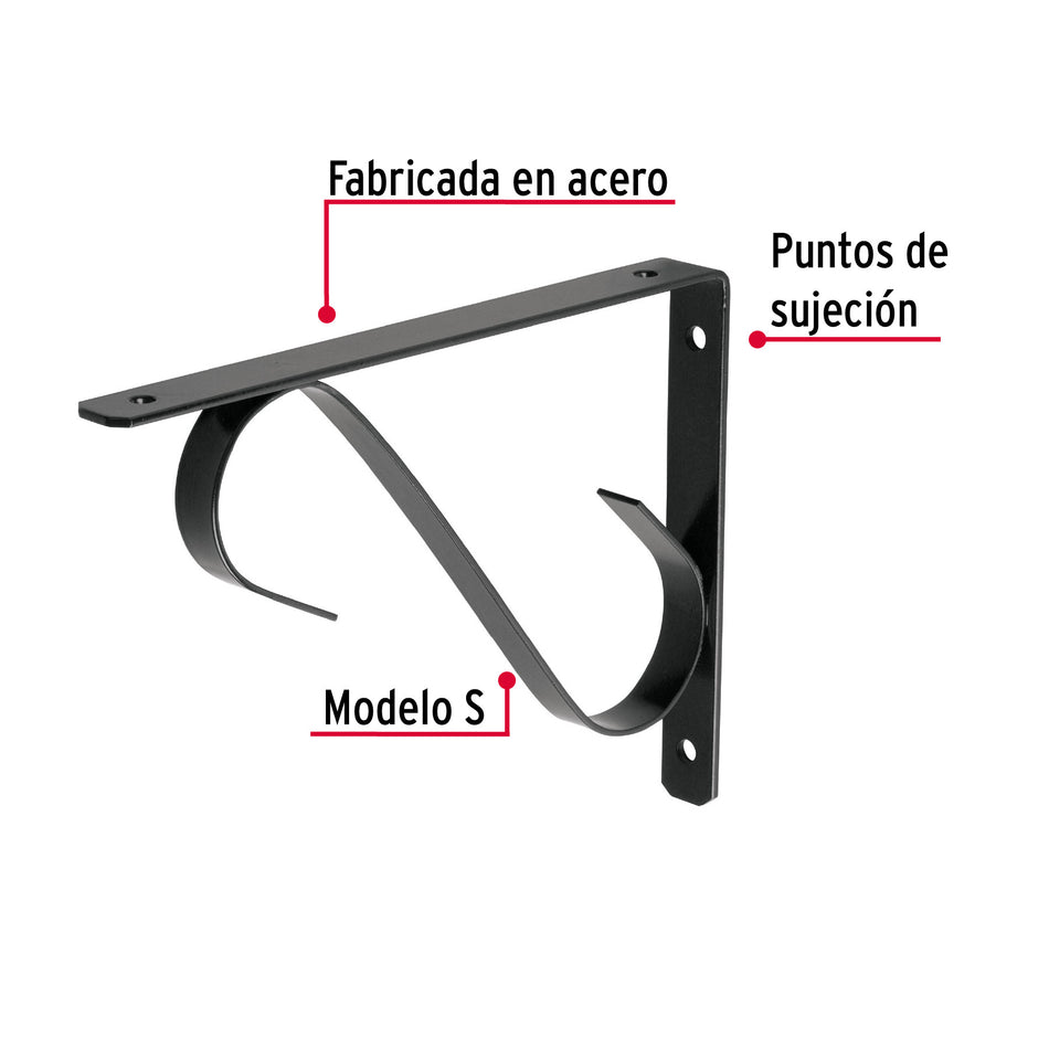 Ménsula reforzada negra 8 x 6', diseño colonial, FIERO