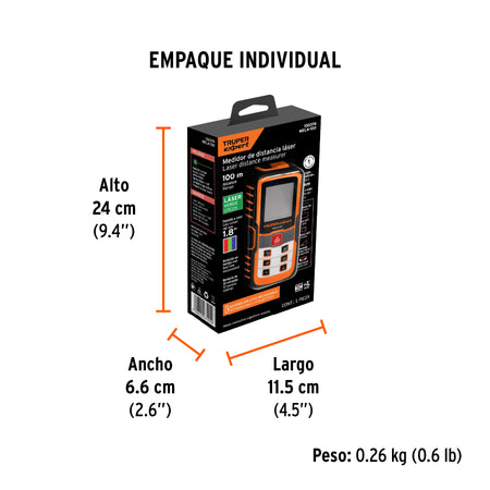 Medidor laser de distancia de 0.05 m a 100 m Truper