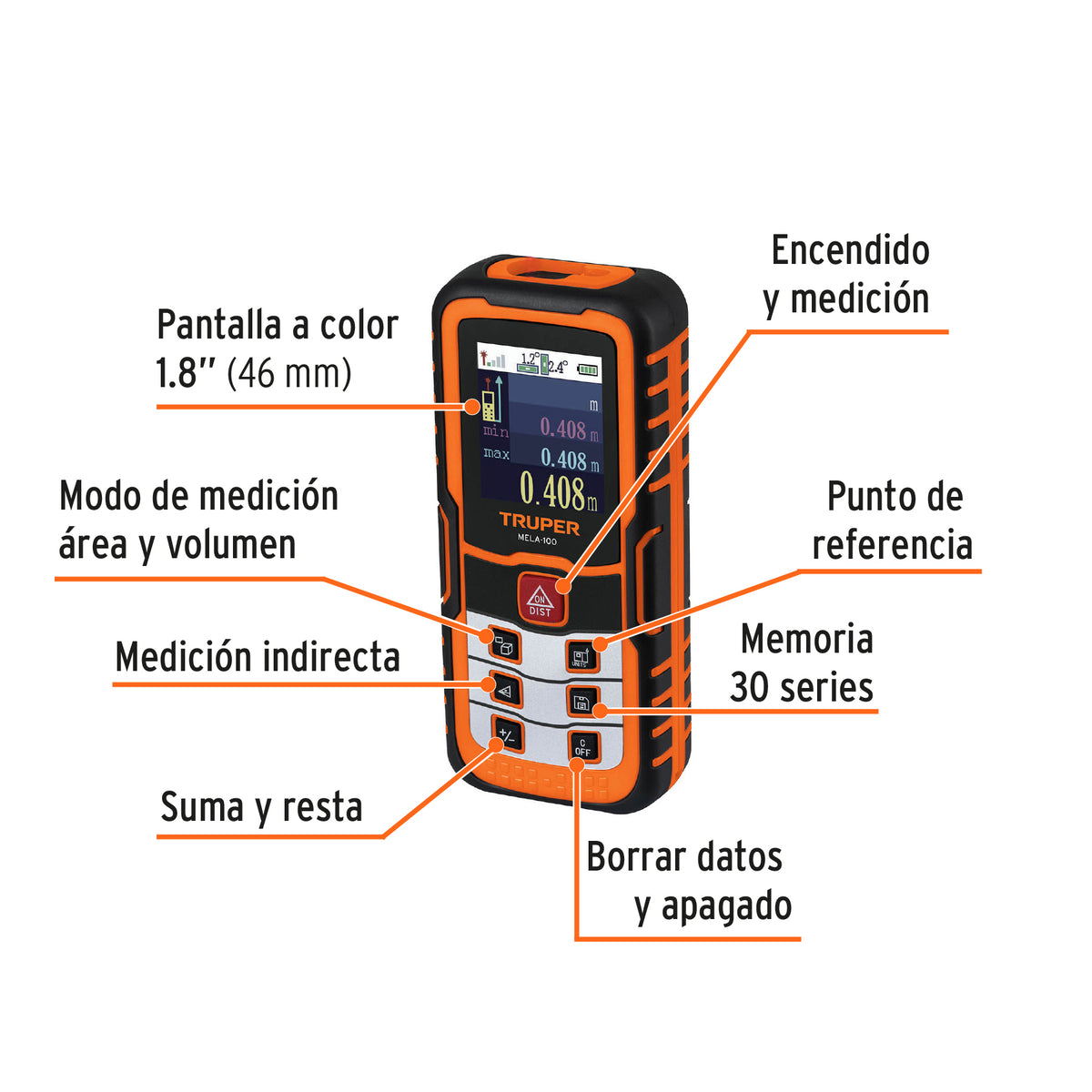Medidor laser de distancia de 0.05 m a 100 m Truper