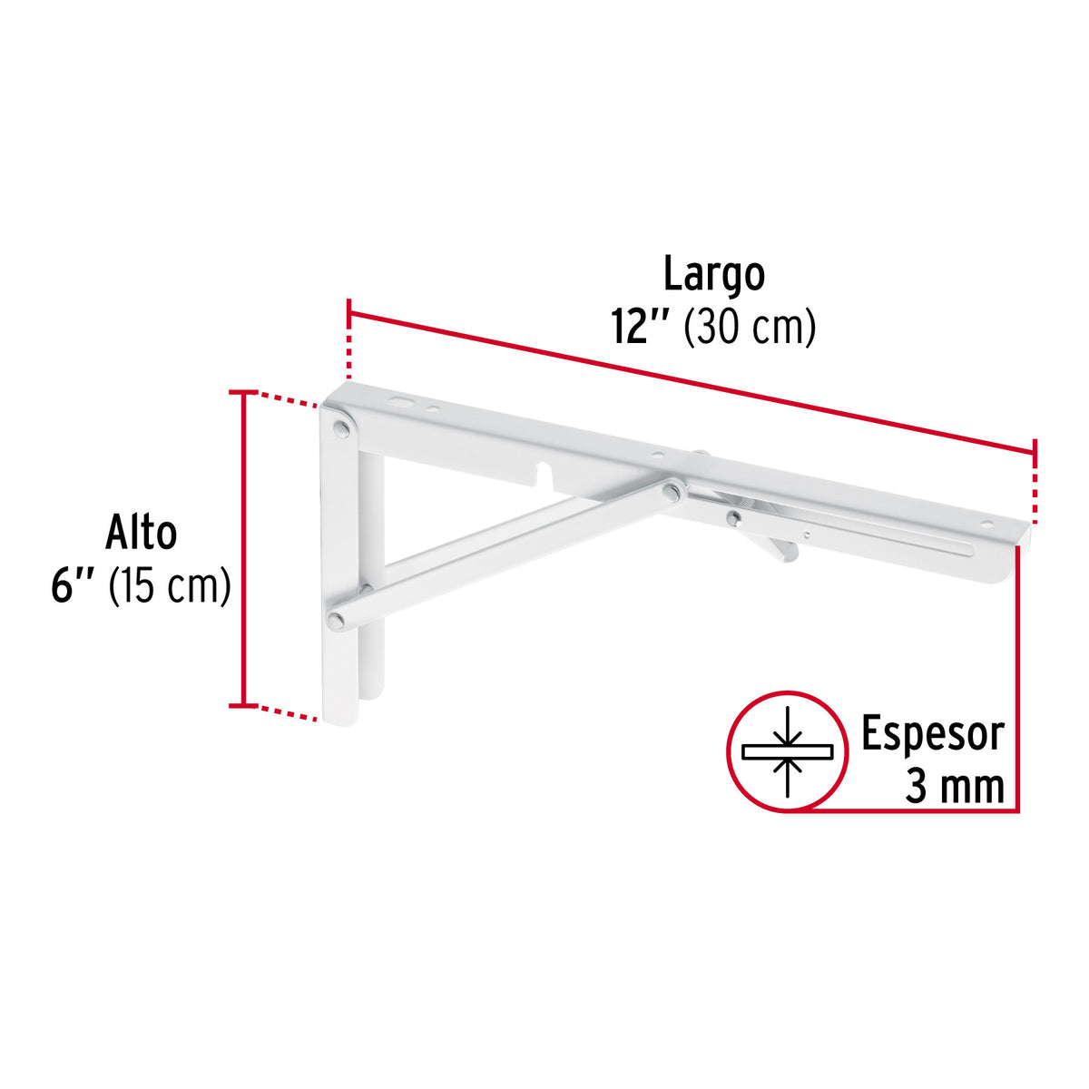 Ménsula plegable de acero blanca 6' x 12', FIERO 6', 12', blanca