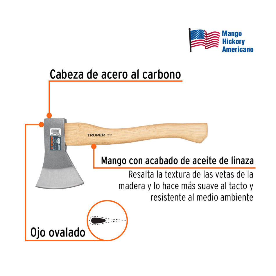 Mango hickory 14' para hacha Europea 600 g, Truper