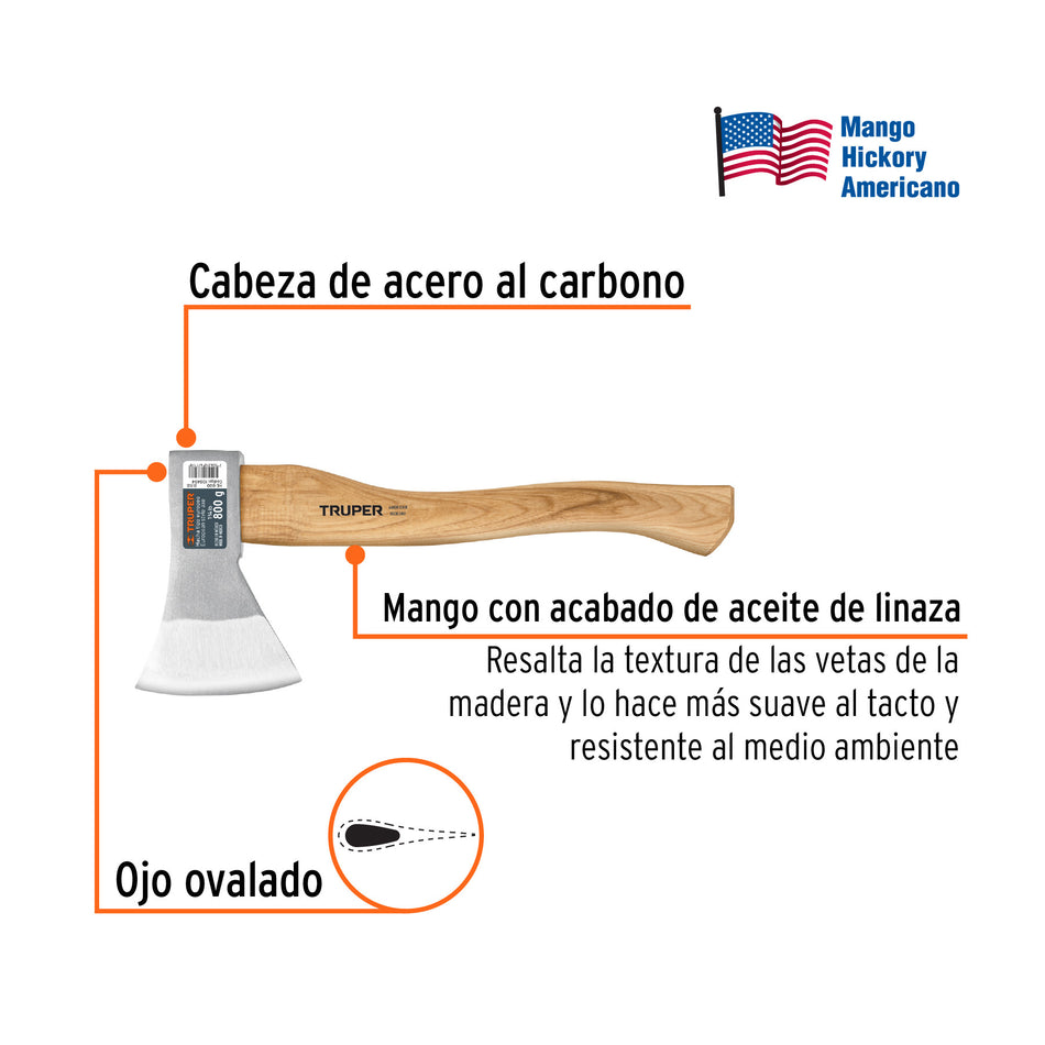 Mango hickory 15' para hacha Europea 800 g, Truper