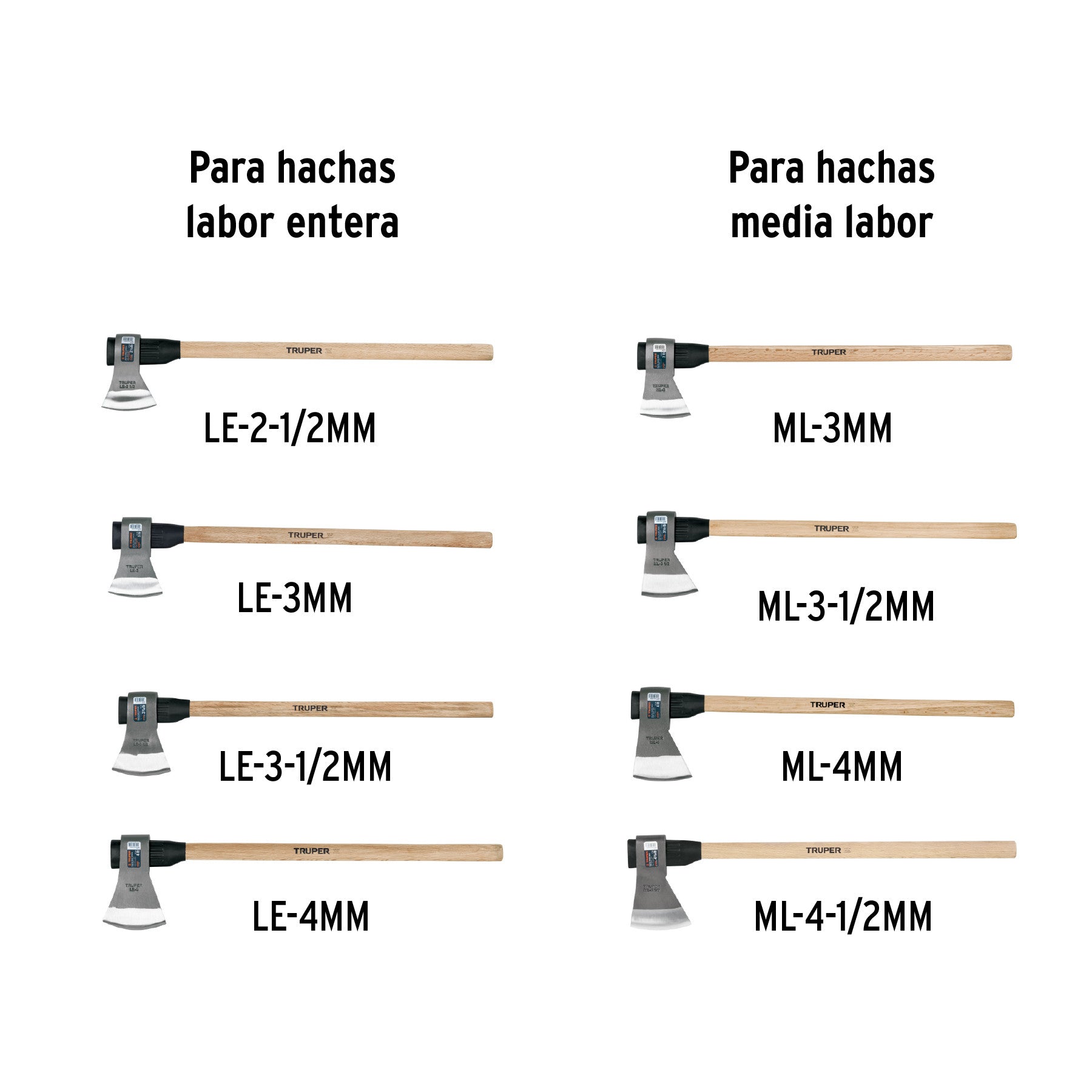 Mango de madera 36' para hachas media y labor entera, TRUPER