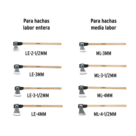 Mango de madera 36' para hachas media y labor entera, TRUPER