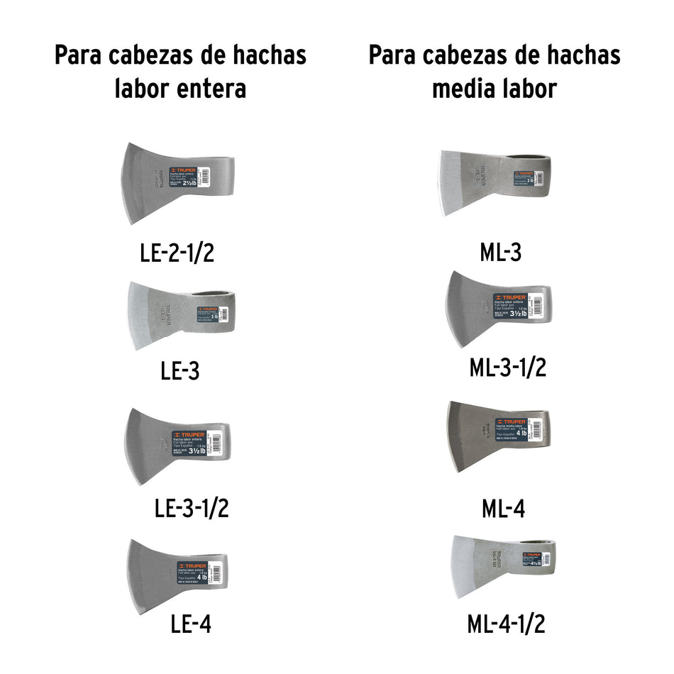 Mango de madera 36' para hachas media y labor entera, TRUPER