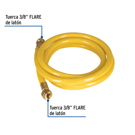 Manguera para gas, PVC amarilla, 3/8' flare, 2 m, FOSET 3/8', 2 m