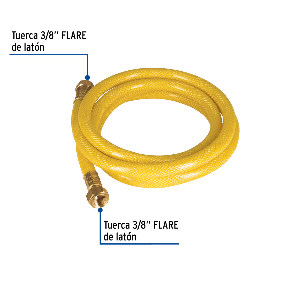 Manguera para gas, PVC amarilla, 3/8' flare, 2 m, FOSET 3/8', 2 m