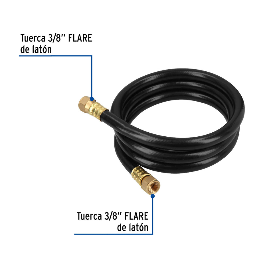 Manguera para gas, PVC negra, 3/8' flare, 1.5 m, FOSET 3/8', 1.5 m, negra