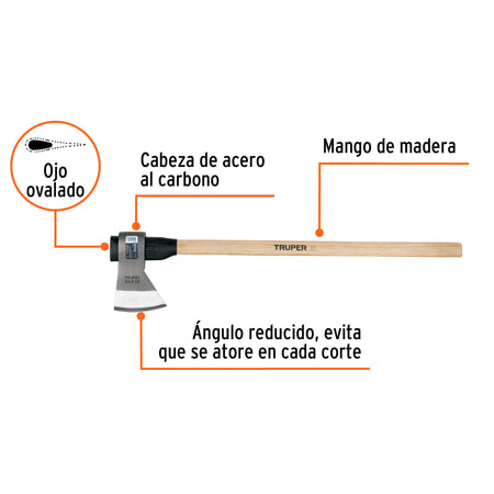 Hacha media labor 3-1/2 lb, mango de madera 36', TRUPER