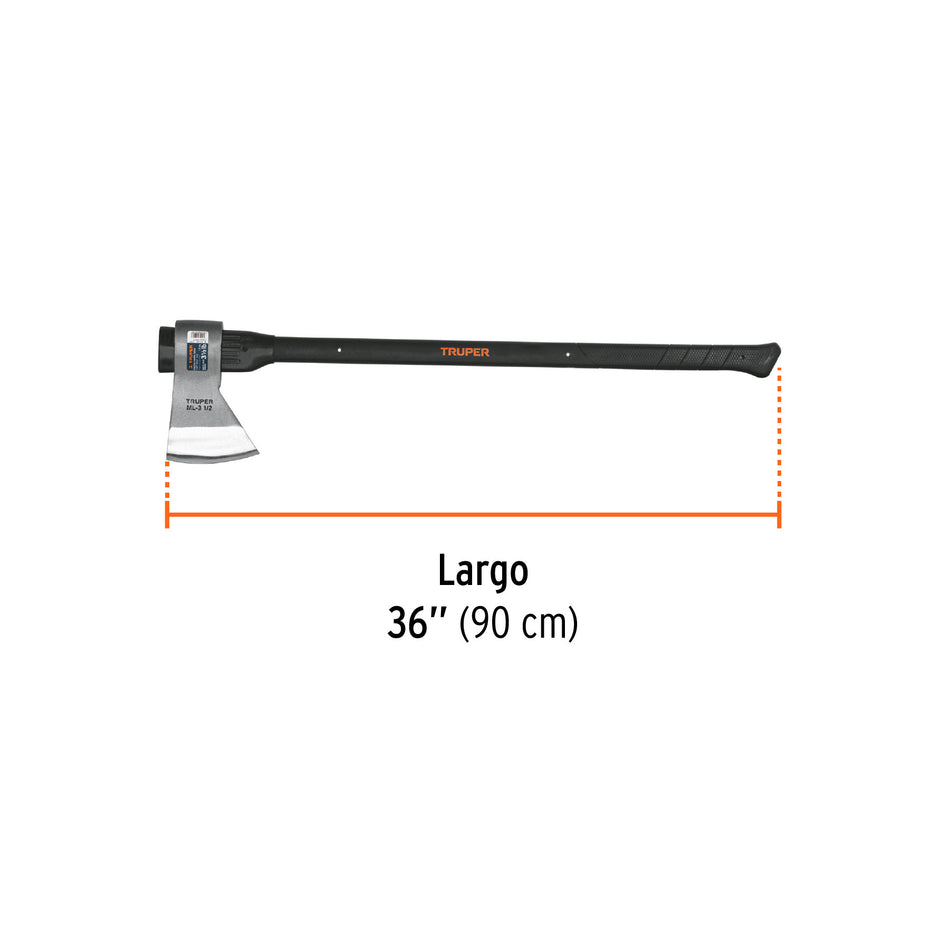 Hacha media labor 3-1/2 lb, mango de fibra de vidrio 36'