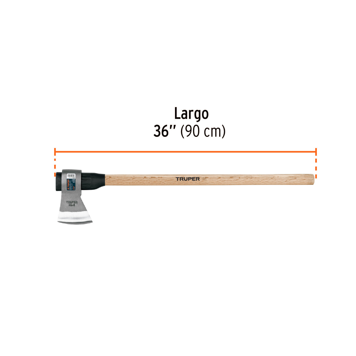 Hacha media labor 3 lb, mango de madera 36', TRUPER