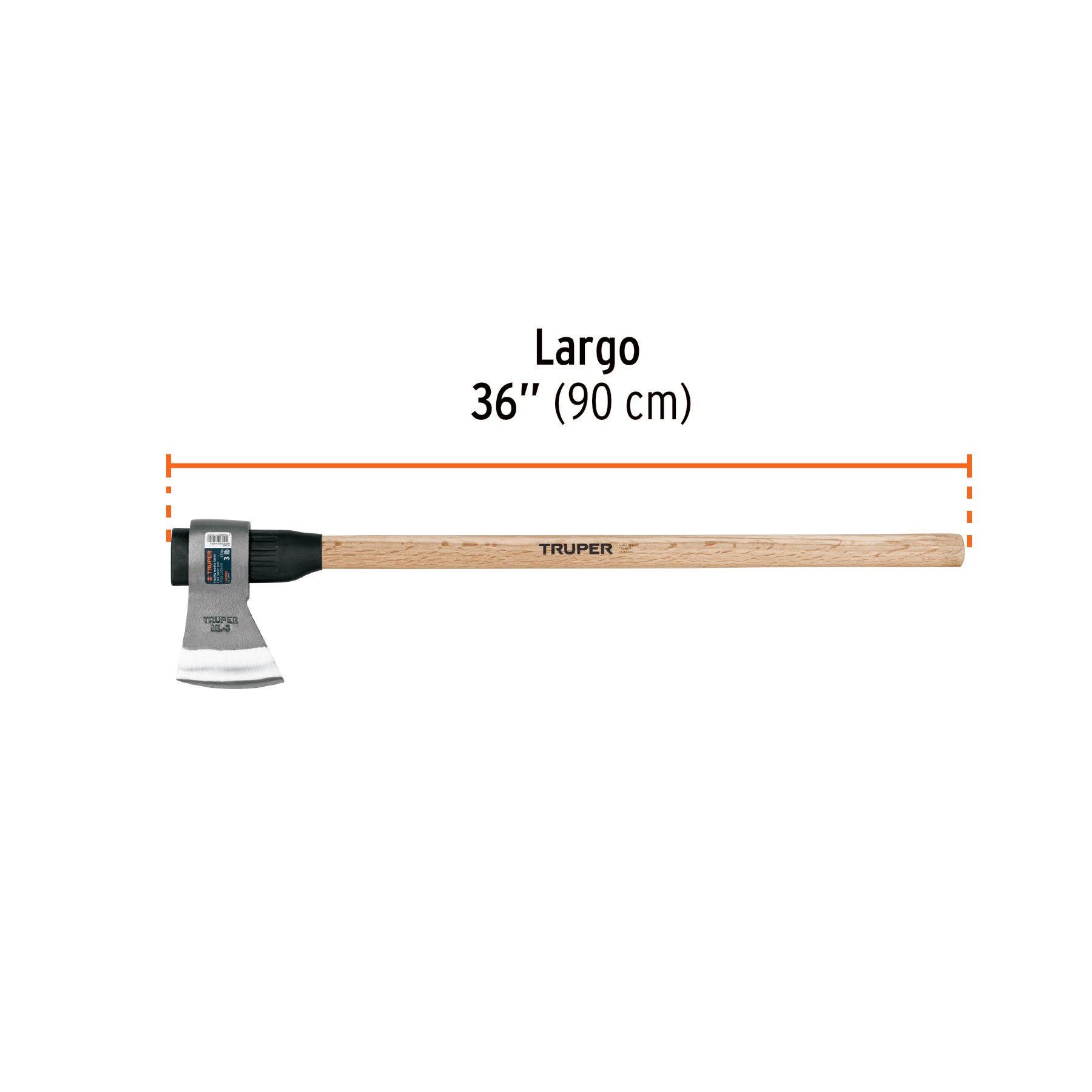 Hacha media labor 3 lb, mango de madera 36', TRUPER
