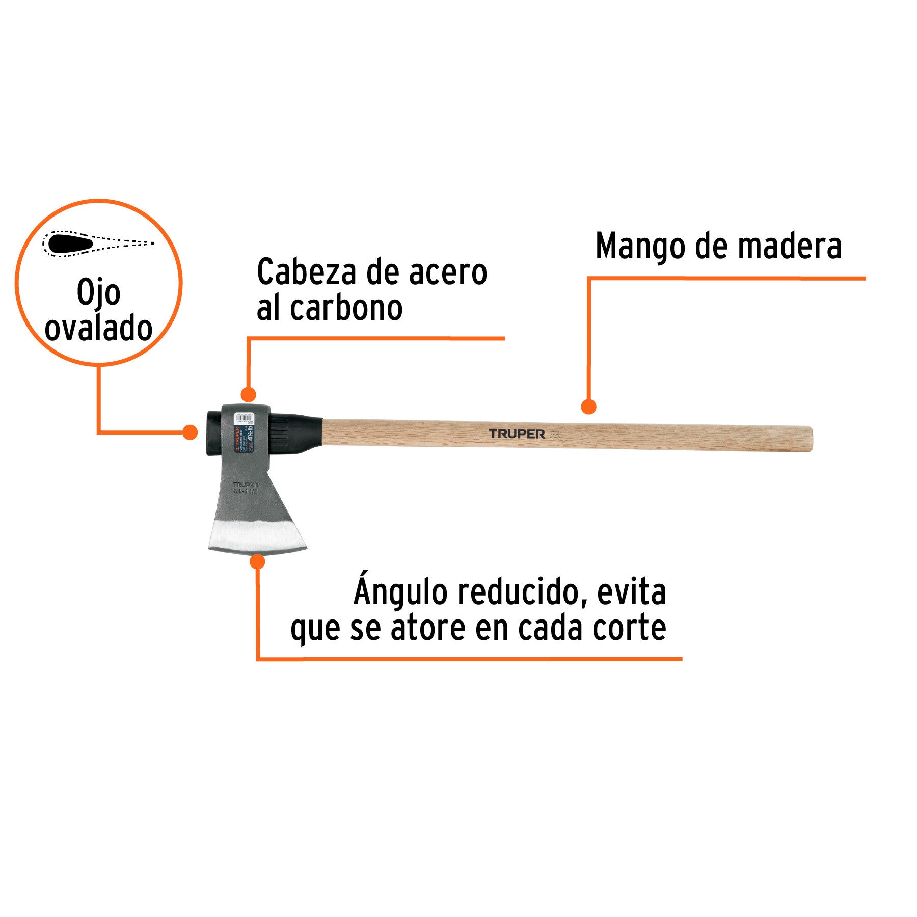 Hacha media labor 4-1/2 lb, mango de madera 36', TRUPER