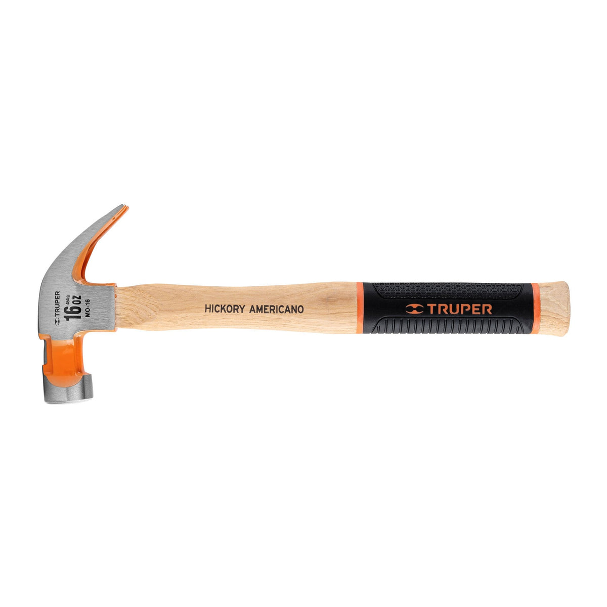 Martillo pulido 16 oz uña curva, mango hickory, Truper Grip 16 oz
