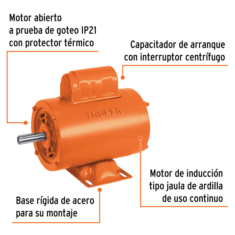 Motor eléctrico monofásico de 1/2 HP, alta velocidad, Truper 1/2 HP