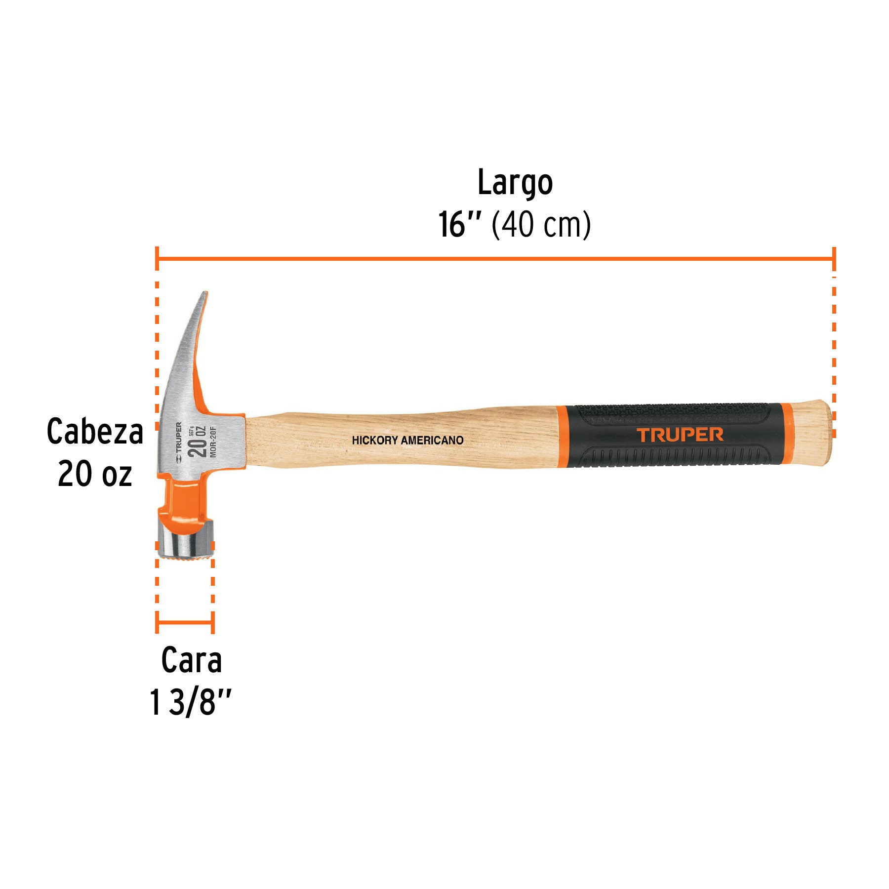 Martillo pulido 20 oz uña recta, boca fresada, Truper Grip 20 oz