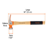 Martillo 16 oz uña recta tipo California Ripper, Truper Grip 16 oz