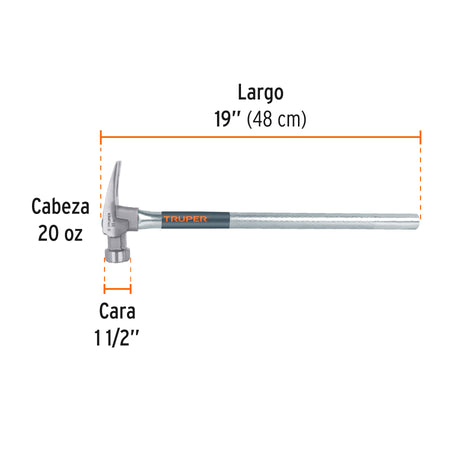 Martillo tubular 20 oz uña California Ripper, cara fresada