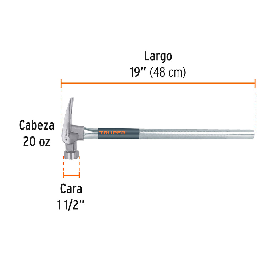 Martillo tubular 20 oz uña California Ripper, cara fresada
