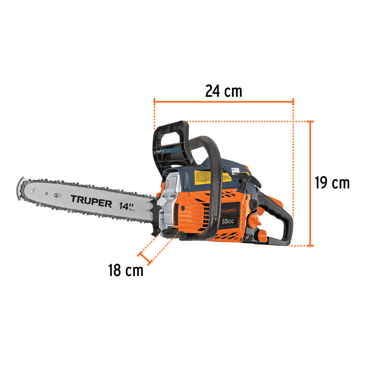 Motosierra 33 cc a gasolina con barra de 14', Truper