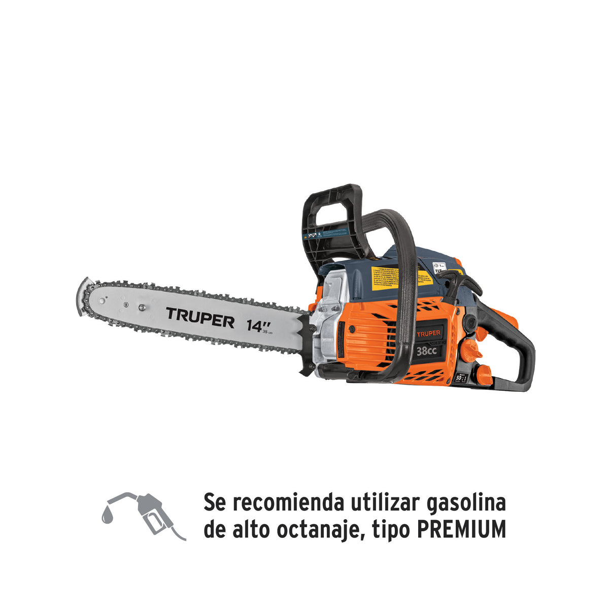 Motosierra 33 cc a gasolina con barra de 14', Truper