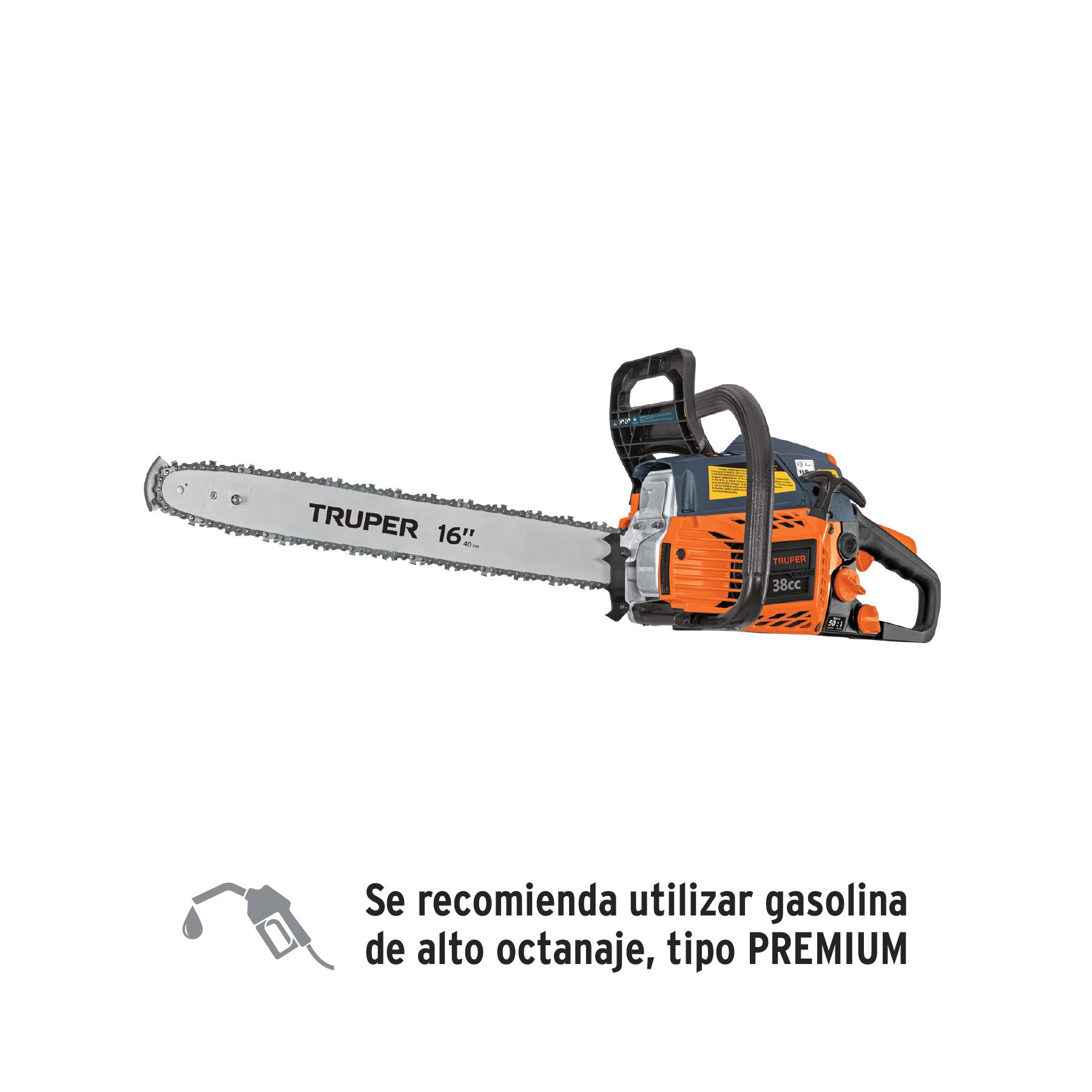 Motosierra 38 cc a gasolina con barra de Truper 18"