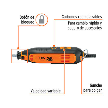 Herramienta rotativa 150W con accesorios, TRUPER PRO Herramienta rotativa 150W con 201 accesorios, TRUPER PRO