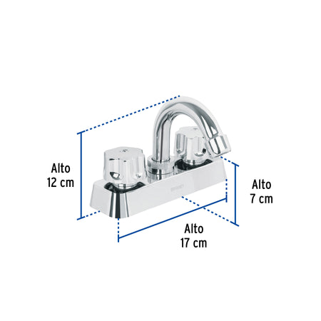 Mezcladora 4" lavabo ABS cuello curvo hexagonal BASIC