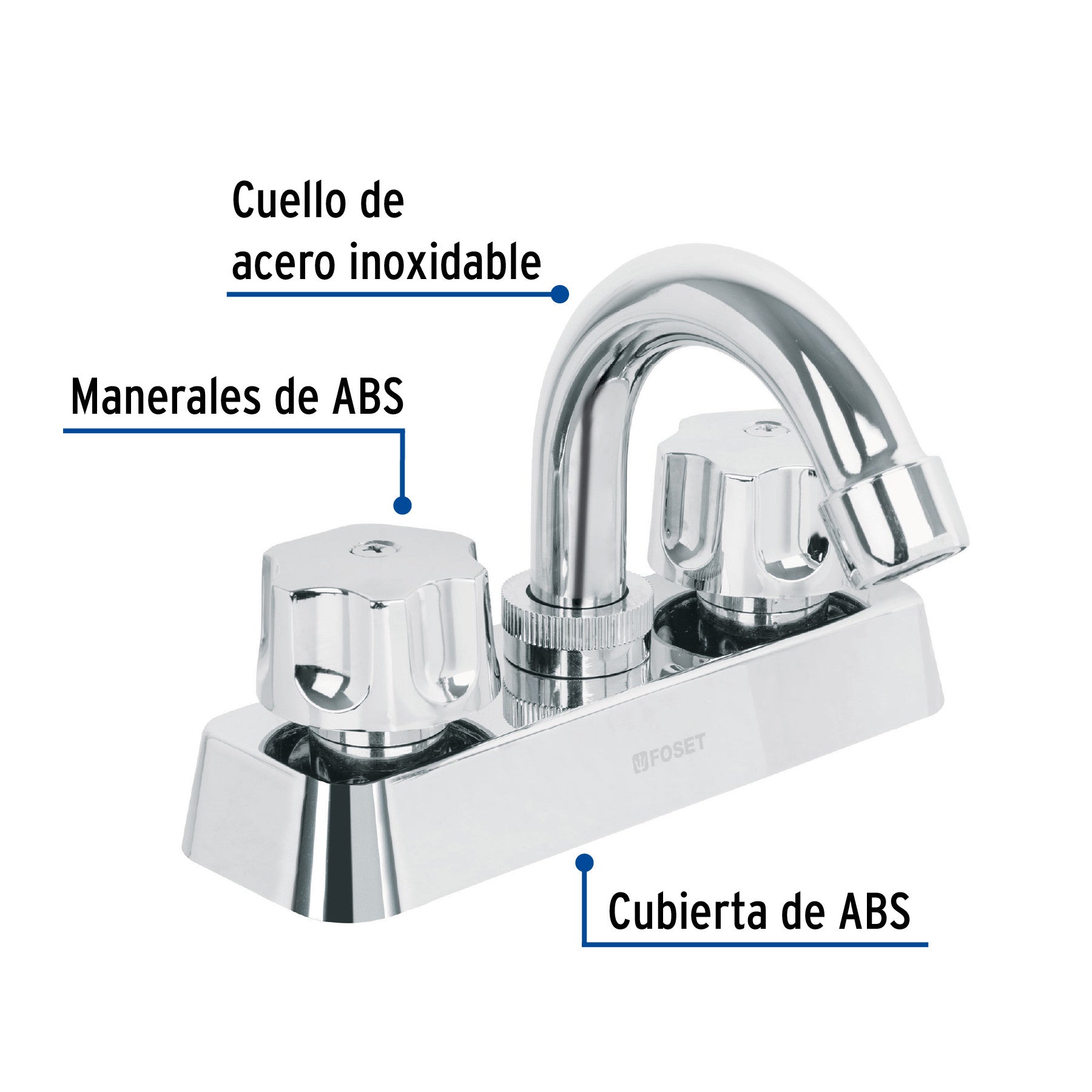 Mezcladora 4" lavabo ABS cuello curvo hexagonal BASIC