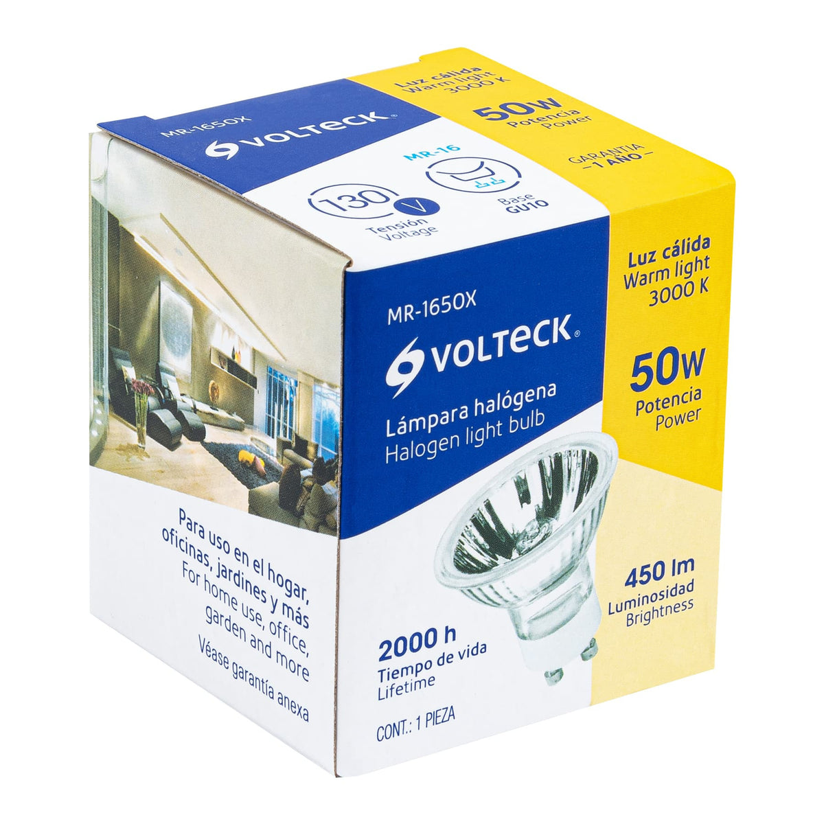 Lámpara de halógeno 50 W tipo MR 16 base GU10, Volteck