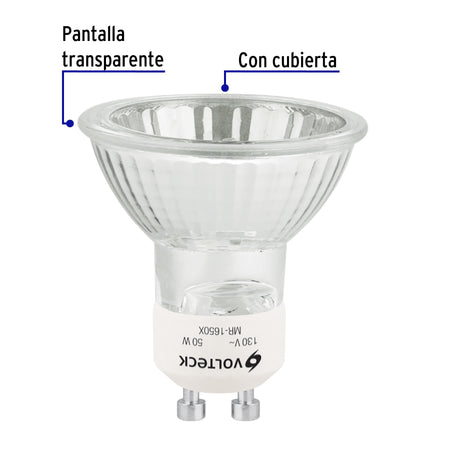 Lámpara de halógeno 50 W tipo MR 16 base GU10, Volteck