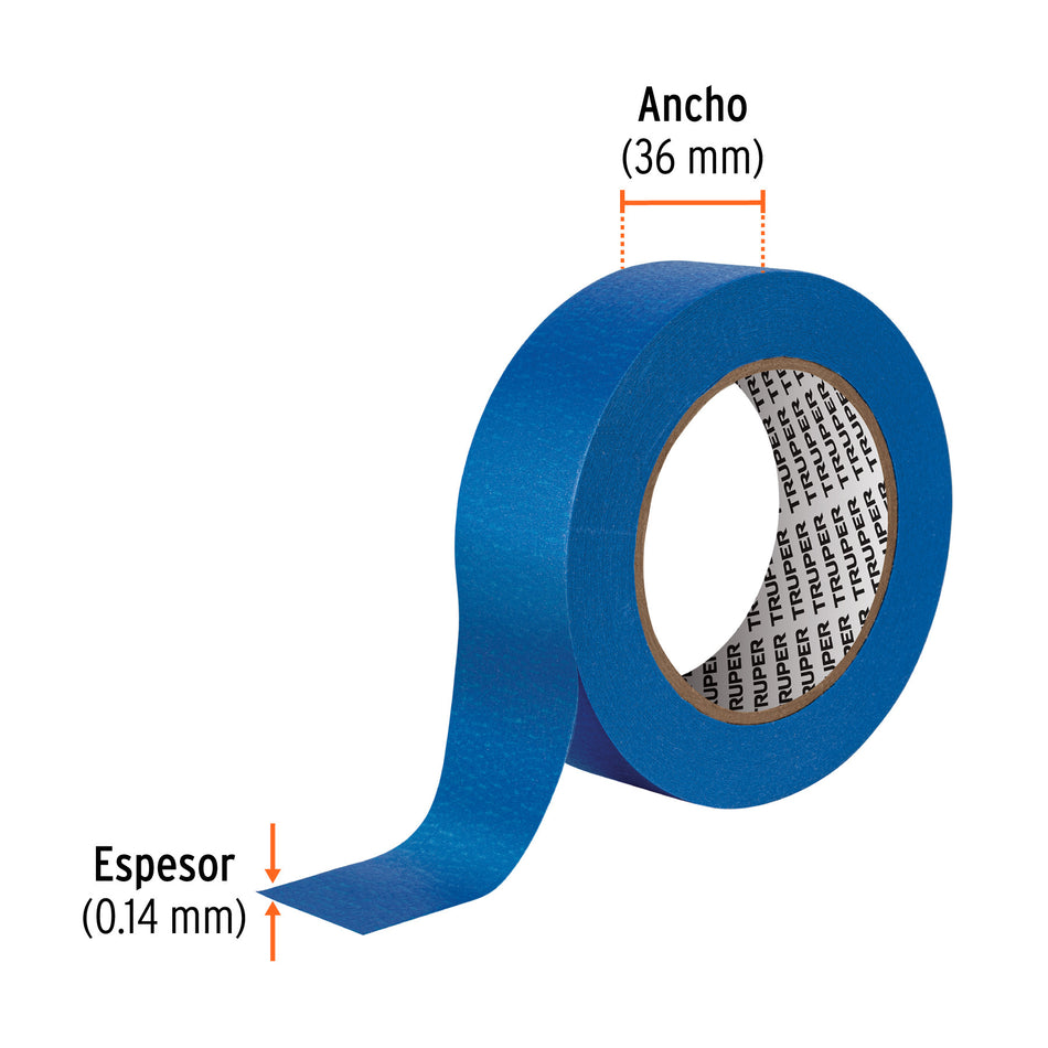 Cinta masking tape azul de 1-1/2' x 50 m para pintor, Truper
