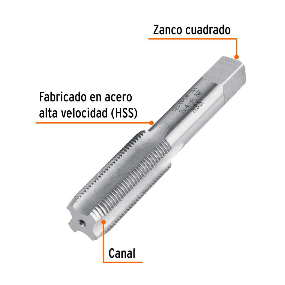 Machuelo semicónico 3/4'x16 UNF, estuche individual, Truper