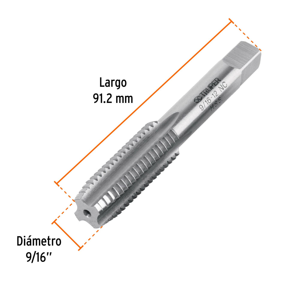 Machuelo semicónico 9/16'x12 UNC, estuche individual, Truper