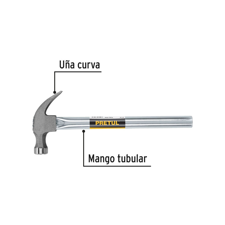 Martillo uña recta 16 oz, mango tubular, Pretul 16 oz