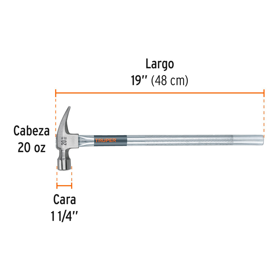 Martillo tubular pulido 20 oz alojamiento imantado uña recta