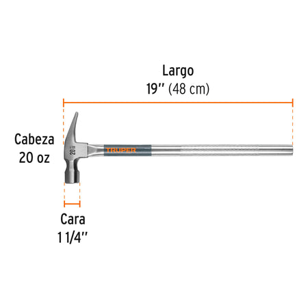 Martillo tubular pulido 20 oz uña recta, Truper