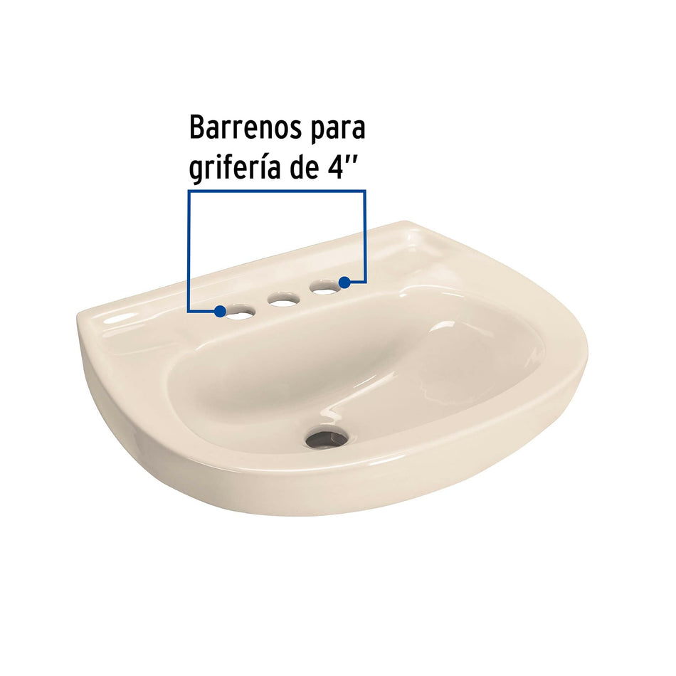 Lavabo de porcelana con rebosadero, marfil, FOSET