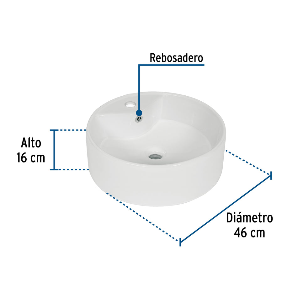 Lavabo de porcelana de sobreponer redondo, blanco, FOSET