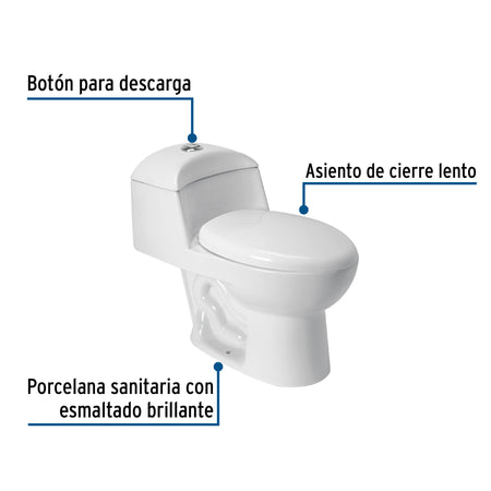 Sanitario one piece alargado de porcelana, blanco, FOSET