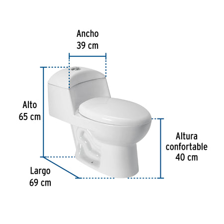 Sanitario one piece alargado de porcelana, blanco, FOSET