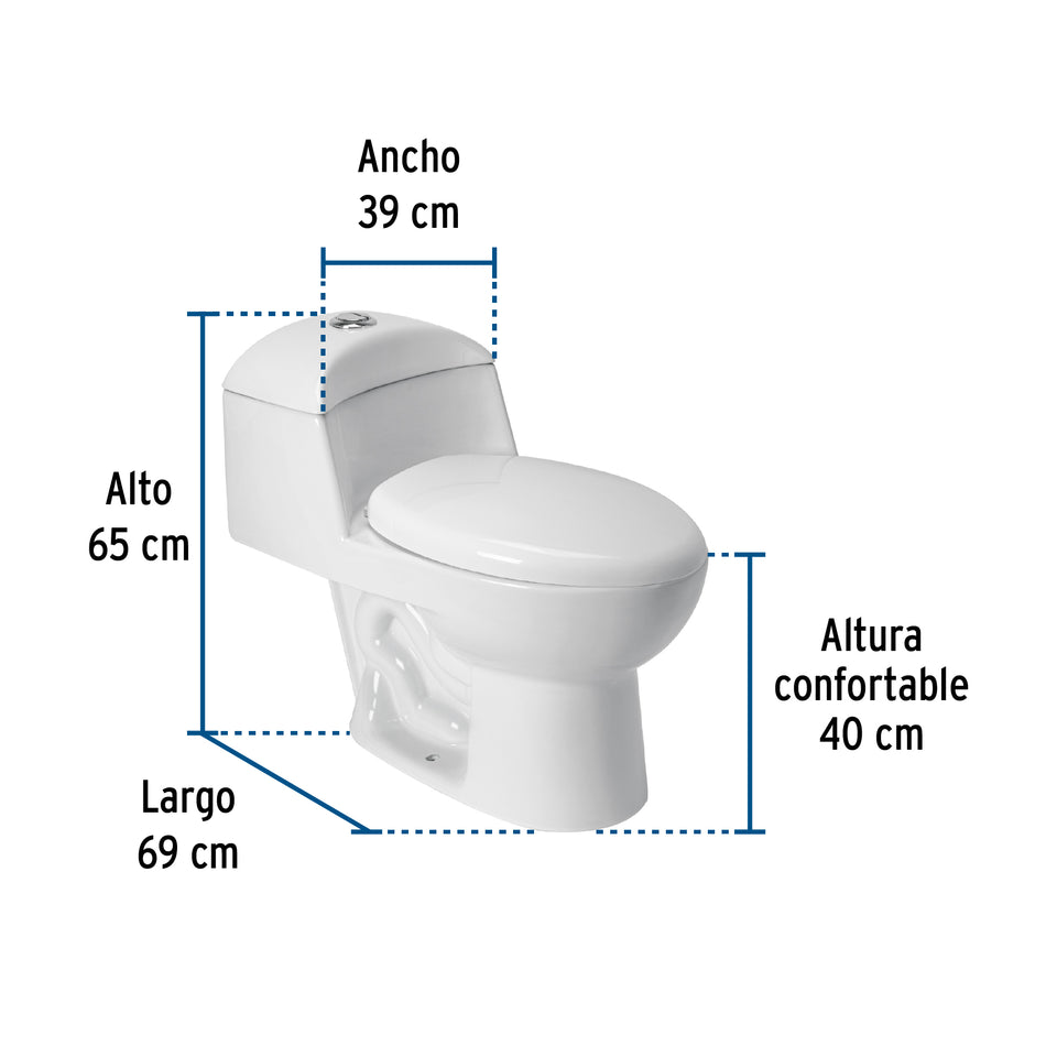 Sanitario one piece alargado de porcelana, blanco, FOSET
