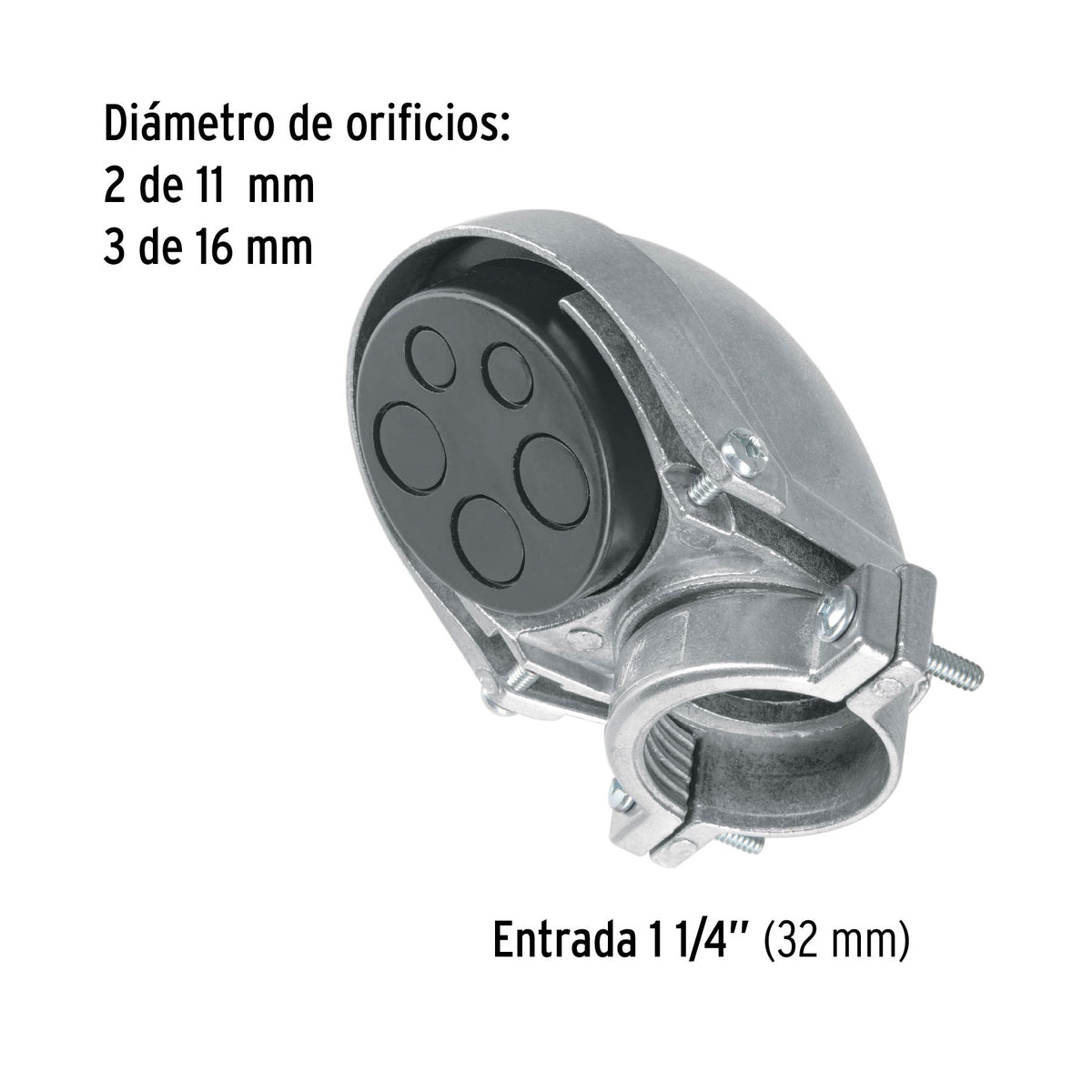 Mufa con abrazadera para tubo 1-1/4', Volteck