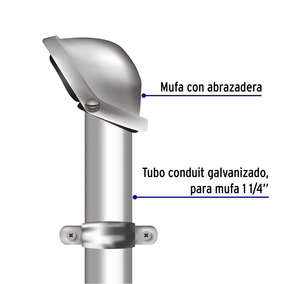 Mufa con abrazadera para tubo 1-1/4', Volteck